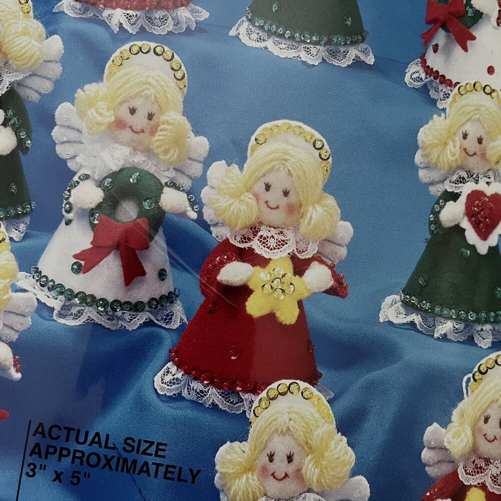 Vintage 1994 Bucilla Kit Holiday Angel Felt Ornaments Set of 12 83205